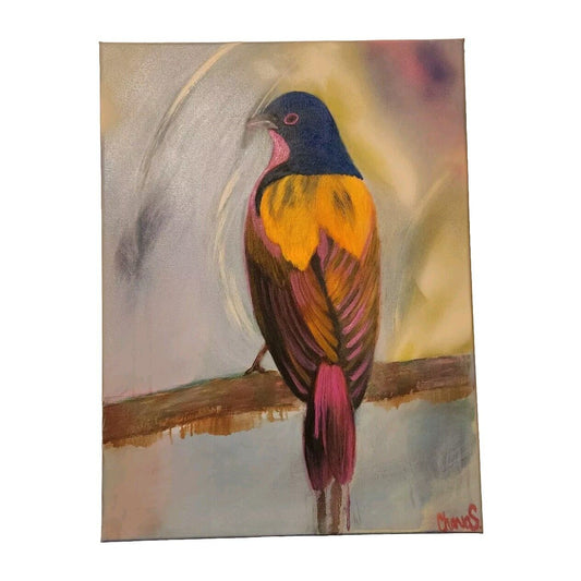 16x20" Mixed Media Original Painting on Canvas-Vibrant Colored Bird by Chavanne