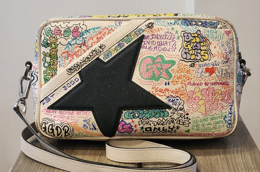 Rare Limited  Edition Golden Goose Star Bag-Graffiti Print & Black Glitter Star