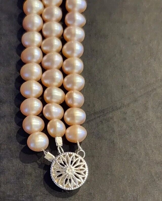 Freshwater Pink Pearl Jewelry Set. Necklace Bracelet & Earrings