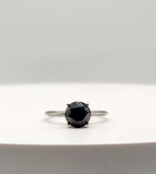 Pompeii3 8MM Black Spinel Solitaire Round Women's Ring 14k Black Gold