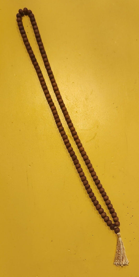 Fragrant Real Sandalwood Mala 108 Beads 8mm w/ Vibrant Yellow/Gold Tassel