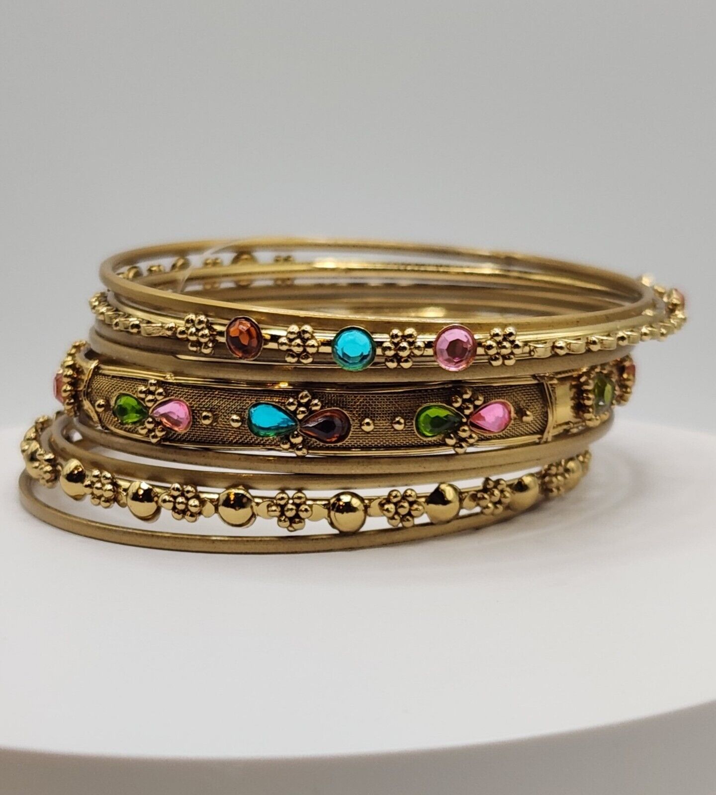 Set of 6 Bangle Bracelets w/ Multicolor Rhinestones