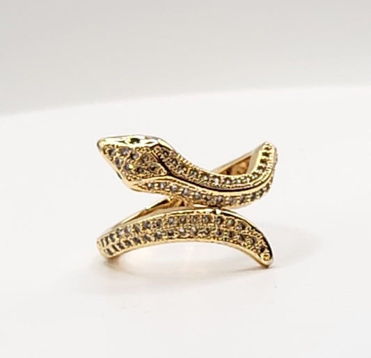 Snake Ring Gold Plated With Rhinestones Size 7