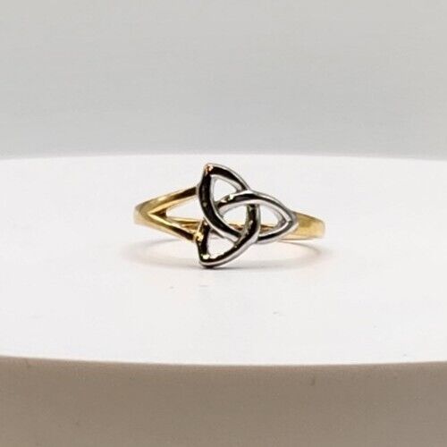 14K Yellow & White Gold Plated Silver Trinity Celtic Knot Ring Size 7