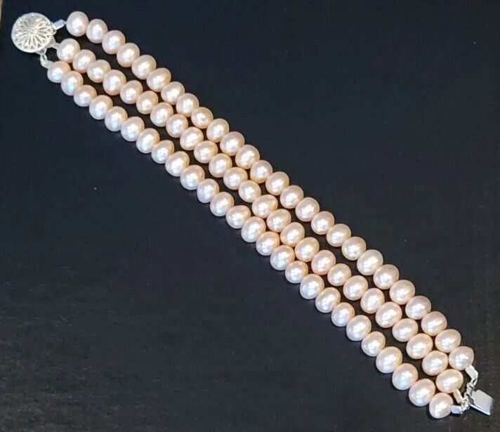 Freshwater Pink Pearl Jewelry Set. Necklace Bracelet & Earrings