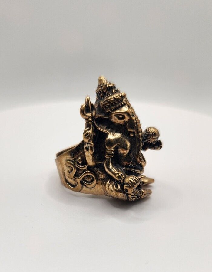 Brass Ganesha Ring & Earrings (Comes In Beautiful Handpainted Jewelry Box)