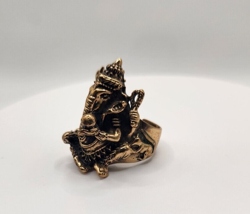 Brass Ganesha Ring & Earrings (Comes In Beautiful Handpainted Jewelry Box)